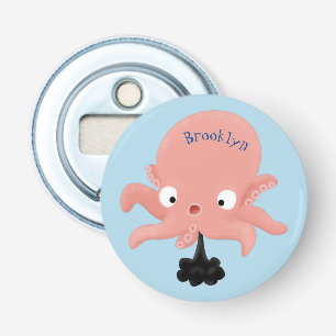 Cute rosa baby bläckfisk tecknad humor flasköppnare