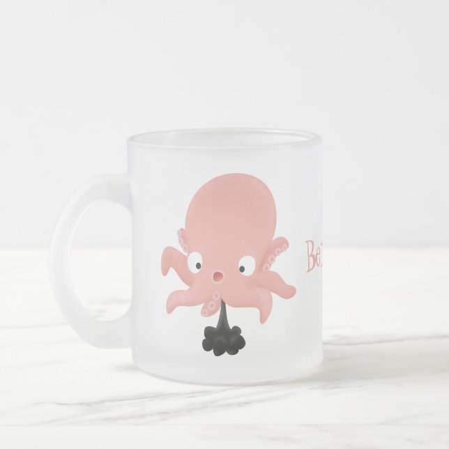 Cute rosa baby bläckfisk tecknad humor frostad glasmugg (Vänster)