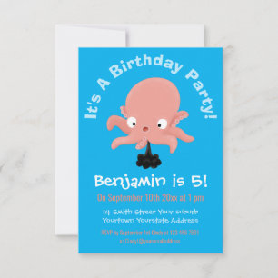 Cute rosa baby bläckfisk tecknad humor inbjudningar