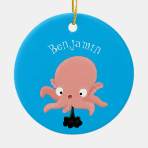 Cute rosa baby bläckfisk tecknad humor julgransprydnad keramik