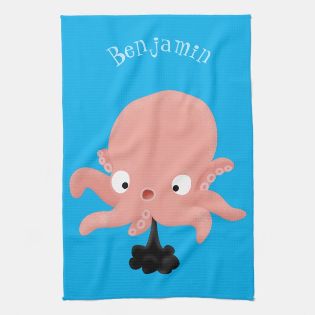 Cute rosa baby bläckfisk tecknad humor kökshandduk (Vertikal)