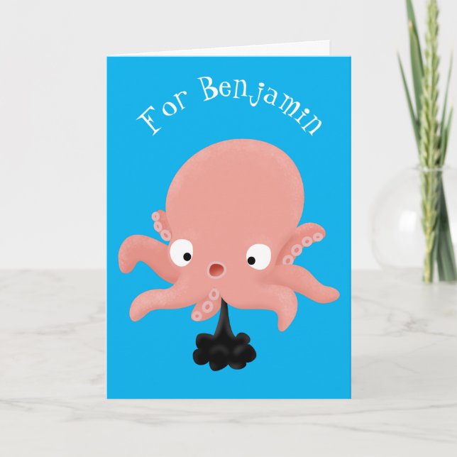 Cute rosa baby bläckfisk tecknad humor kort (Framsida)