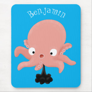 Cute rosa baby bläckfisk tecknad humor musmatta