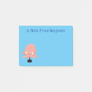 Cute rosa baby bläckfisk tecknad humor post-it block