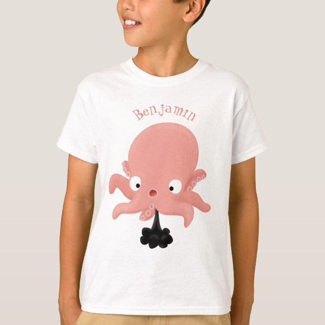 Cute rosa baby bläckfisk tecknad humor t shirt (Framsida)