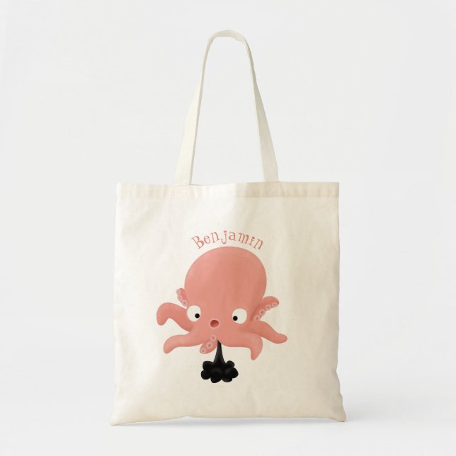 Cute rosa baby bläckfisk tecknad humor tygkasse (Framsidan)