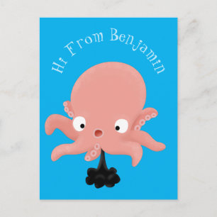 Cute rosa baby bläckfisk tecknad humor vykort