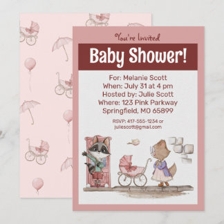 Cute Rosa Baby Buggy Baby Shower Inbjudningar
