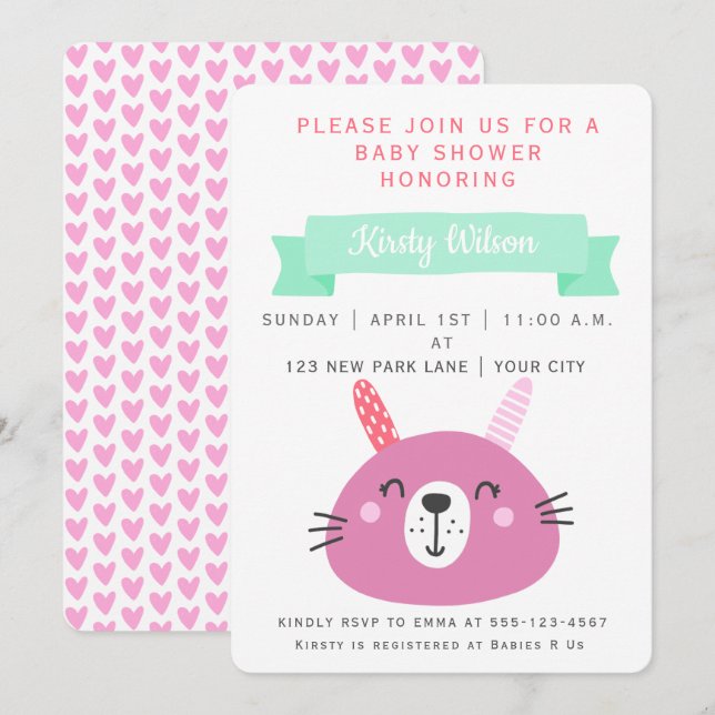 Cute Rosa Baby Bunny | Barnskor Inbjudningar (Fram/baksida)