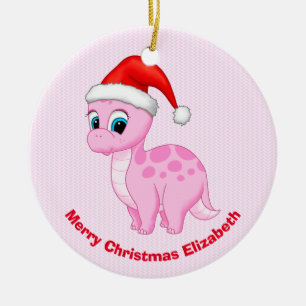 Cute Rosa Baby Dinosaur med Santa Hat Julgransprydnad Keramik