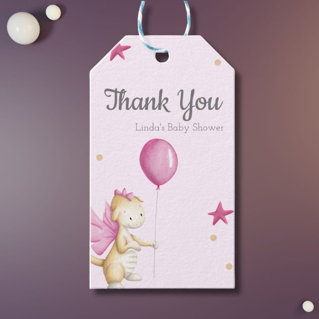 Cute Rosa Baby Dragon Baby Shower Tack Presentetikett (Skapare uppladdad)