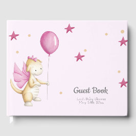 Cute Rosa Baby Dragon Girl Baby Shower Gästböcker