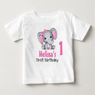 Cute Rosa Baby Elephant First Birthday T Shirt