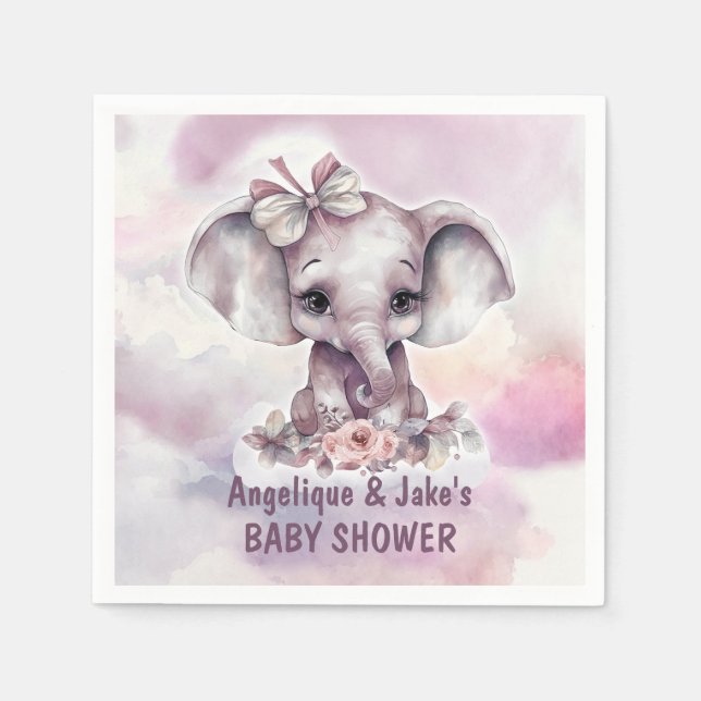 Cute Rosa Baby Elephant Girl Baby Shower Pappersservett (Framsidan)