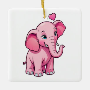 Cute Rosa Baby Elephant med Kärlek Julgransprydnad Keramik