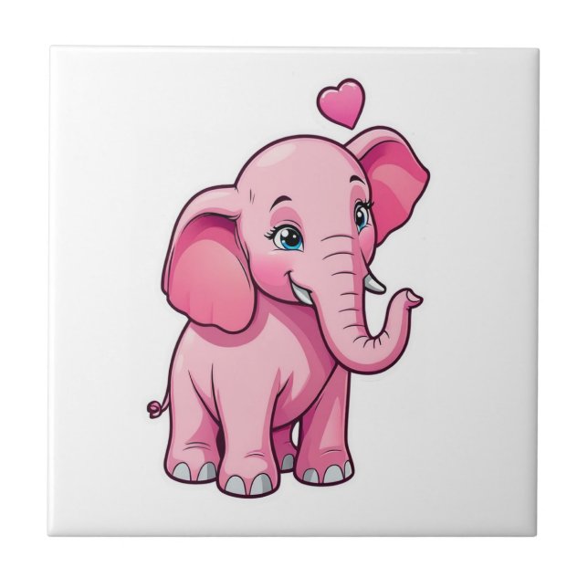 Cute Rosa Baby Elephant med Kärlek Kakelplatta (Framsidan)