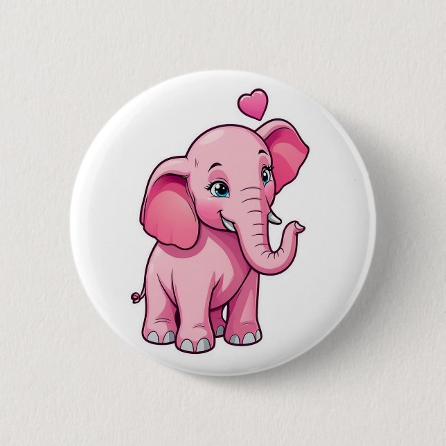 Cute Rosa Baby Elephant med Kärlek Knapp (Framsida)