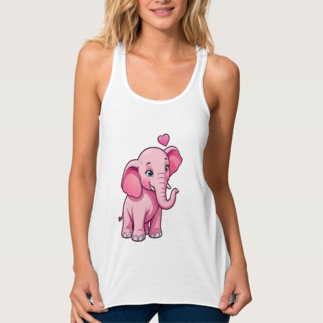 Cute Rosa Baby Elephant med Kärlek Linne Med Racerback (Framsida)
