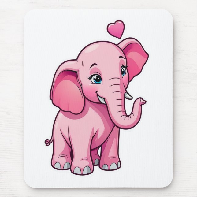 Cute Rosa Baby Elephant med Kärlek Musmatta (Framsidan)
