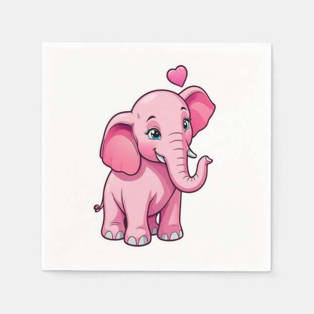 Cute Rosa Baby Elephant med Kärlek Pappersservett (Framsidan)