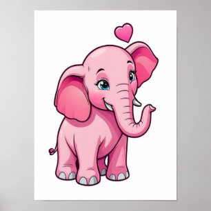 Cute Rosa Baby Elephant med Kärlek Poster