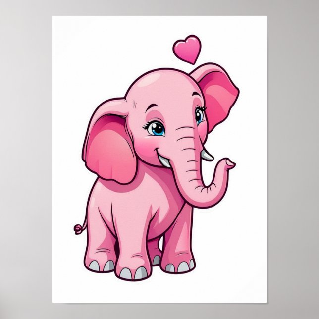 Cute Rosa Baby Elephant med Kärlek Poster (Framsidan)