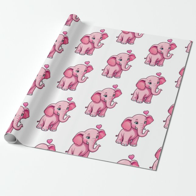 Cute Rosa Baby Elephant med Kärlek Presentpapper (Utrullad)