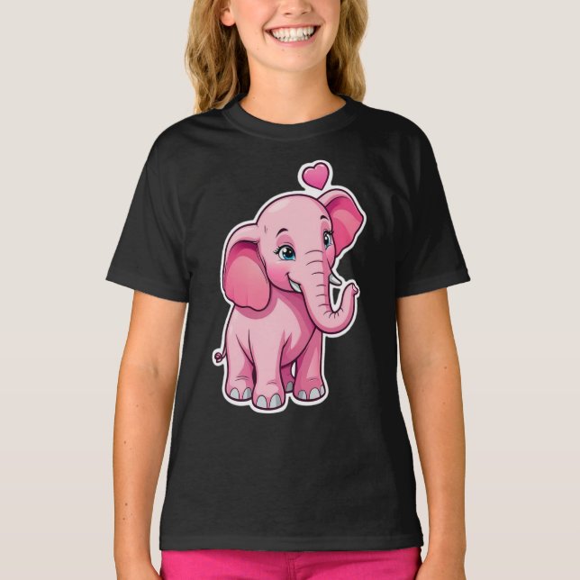 Cute Rosa Baby Elephant med Kärlek T Shirt (Framsida)