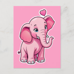 Cute Rosa Baby Elephant med Kärlek Vykort