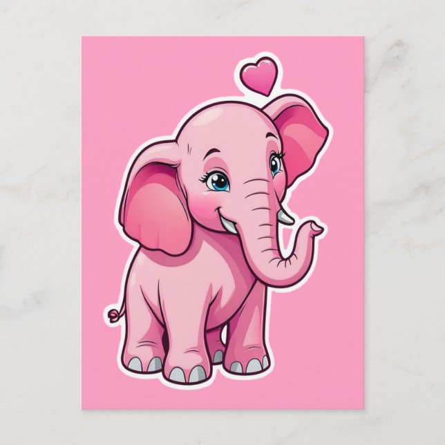 Cute Rosa Baby Elephant med Kärlek Vykort (Framsida)