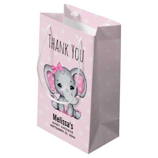 Cute Rosa Baby Elephant med Polka Dot Baby Shower (Baksidan Vinklad)