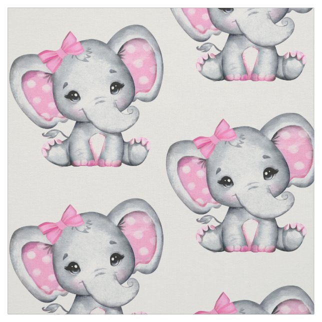 Cute Rosa Baby Elephant med Polka Dot Ear Mönster Tyg (Provkarta)