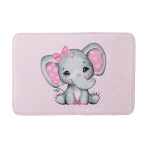 Cute Rosa Baby Elephant med Polka Dot Öron Badrumsmatta
