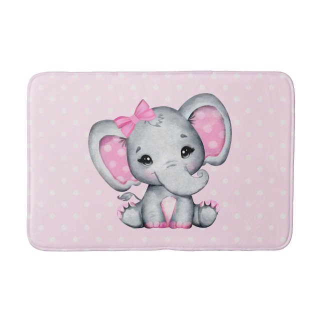 Cute Rosa Baby Elephant med Polka Dot Öron Badrumsmatta (Framsidan)