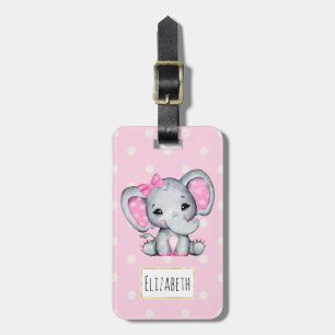 Cute Rosa Baby Elephant med Polka Dot Öron Bagagebricka