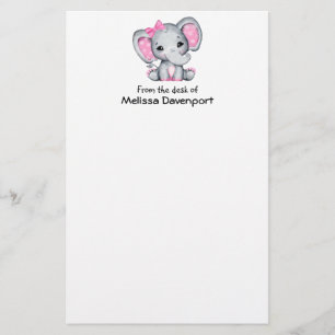 Cute Rosa Baby Elephant med Polka Dot Öron Brevpapper