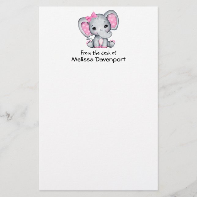 Cute Rosa Baby Elephant med Polka Dot Öron Brevpapper (Framsida)