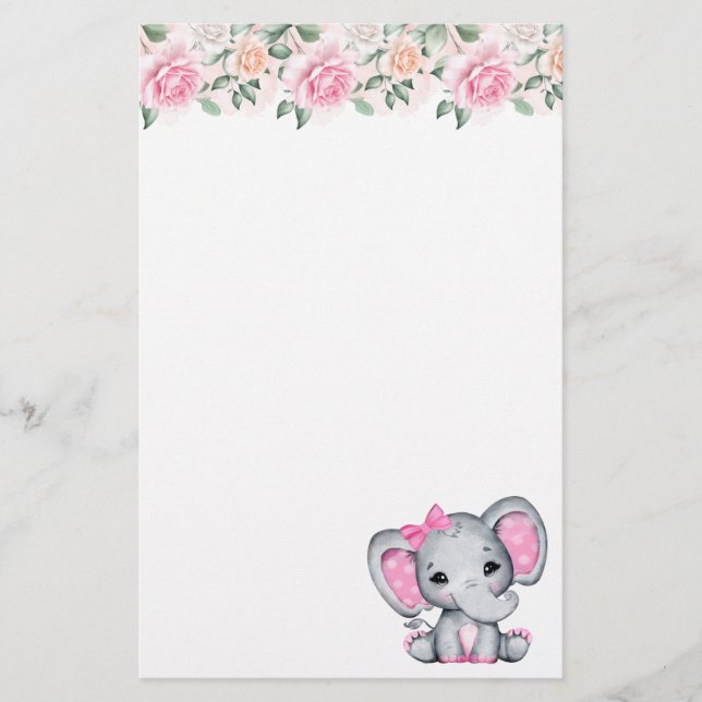Cute Rosa Baby Elephant med Polka Dot Öron Brevpapper (Framsida)
