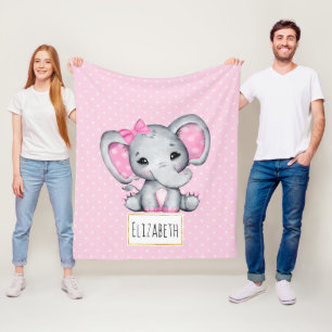 Cute Rosa Baby Elephant med Polka Dot Öron Fleecefilt