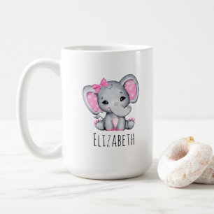 Cute Rosa Baby Elephant med Polka Dot Öron Kaffemugg
