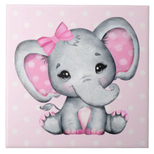 Cute Rosa Baby Elephant med Polka Dot Öron Kakelplatta