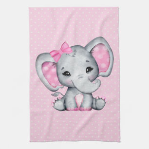 Cute Rosa Baby Elephant med Polka Dot Öron Kökshandduk