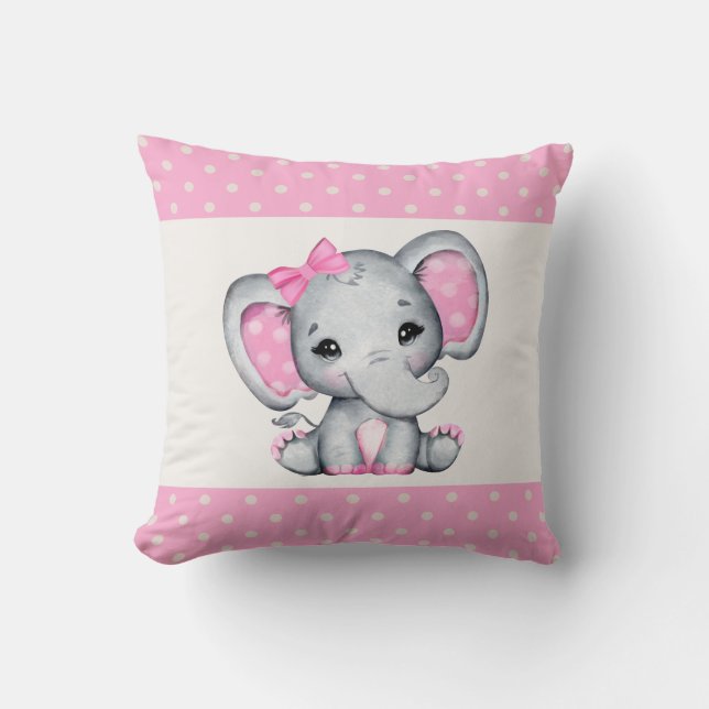 Cute Rosa Baby Elephant med Polka Dot Öron Kudde (Framsida)