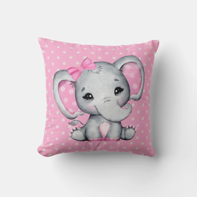 Cute Rosa Baby Elephant med Polka Dot Öron Kudde (Framsida)