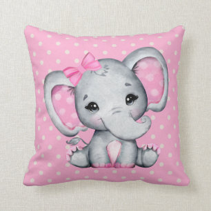 Cute Rosa Baby Elephant med Polka Dot Öron Kudde