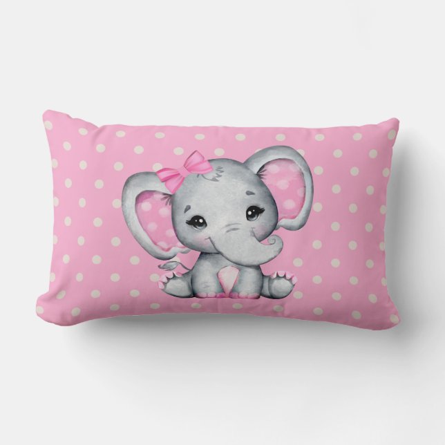 Cute Rosa Baby Elephant med Polka Dot Öron Lumbarkudde (Framsida)