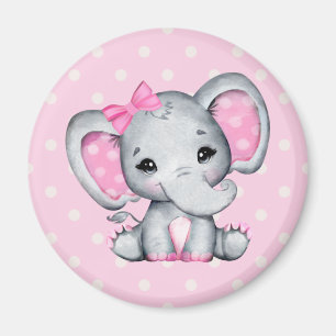 Cute Rosa Baby Elephant med Polka Dot Öron Magnet