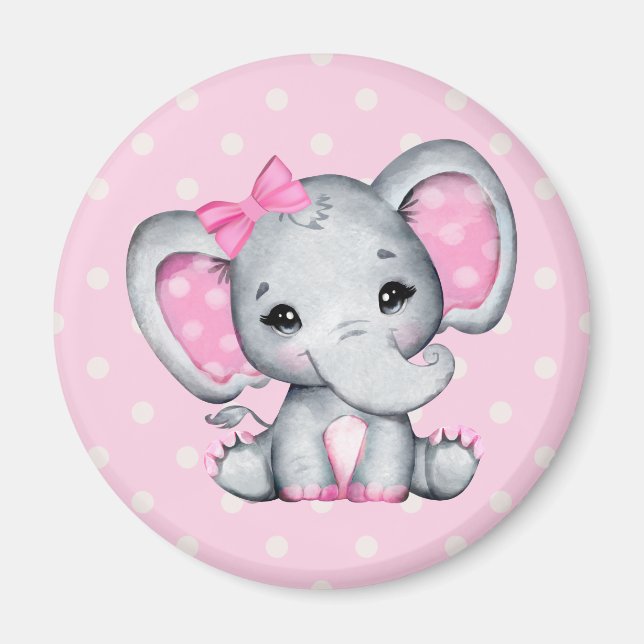 Cute Rosa Baby Elephant med Polka Dot Öron Magnet (Framsidan)