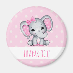 Cute Rosa Baby Elephant med Polka Dot Öron Magnet