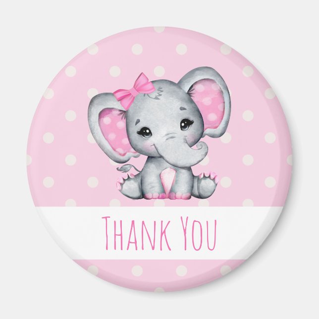 Cute Rosa Baby Elephant med Polka Dot Öron Magnet (Framsidan)